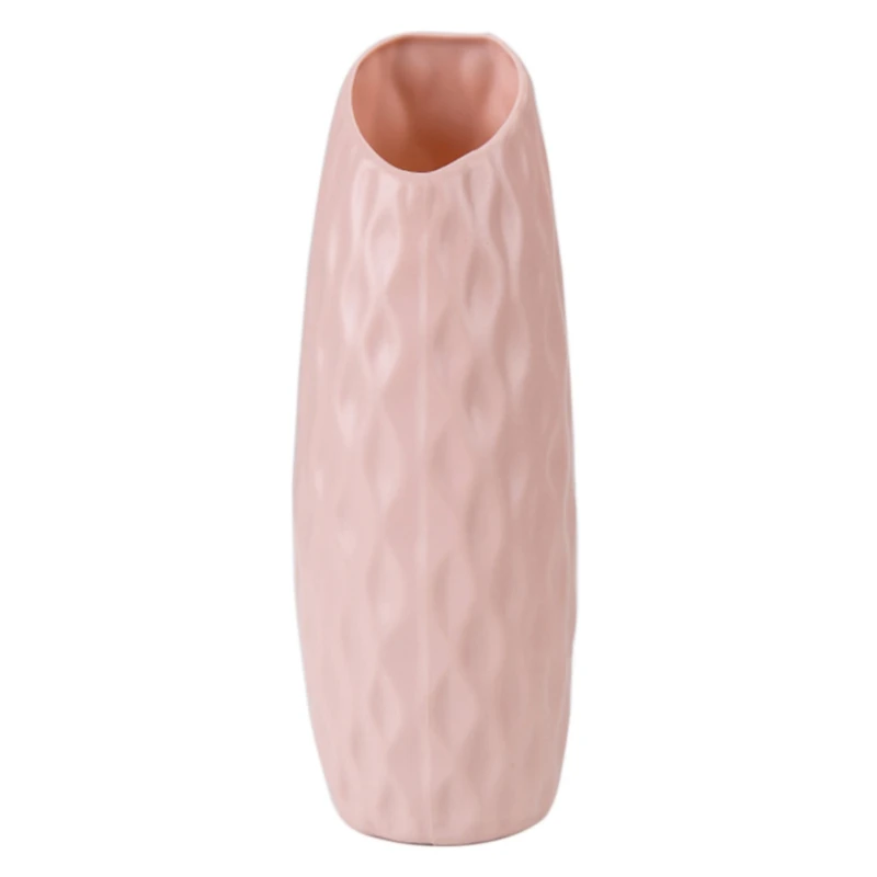 Ваза PE устойчивая к падению домашняя уникальная ваза портативная Цветочная компоновка контейнер для гостиной косой плоский рот розовый - Цвет: B