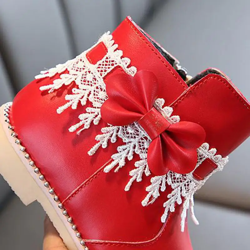 Children Shoes Infant Kids Baby Girls Lace Bowknot Princess Zip Short Boots Mixed Colors Zip Baby Girls Rubber Baby Boots B370