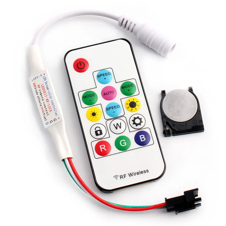 

SP103E Mini RF Controller With 14 Keys Wireless Remote For WS2811/WS2812 LED Strip Light DC5V/12V Colourful (C5)