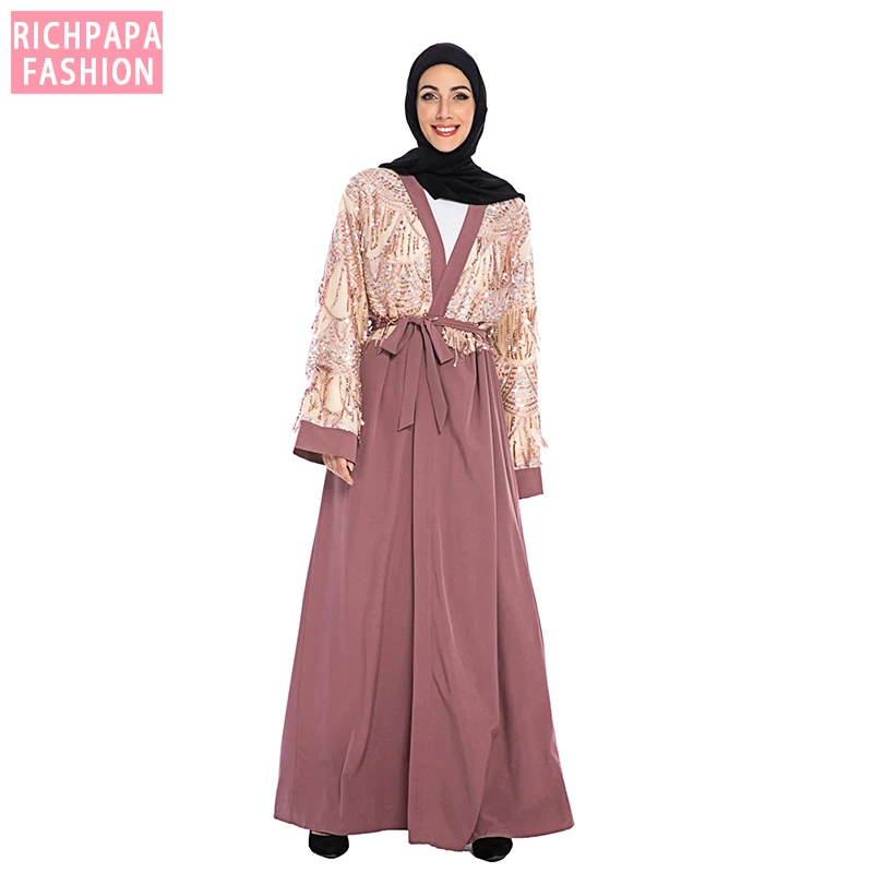 Зимнее кисточки Abaya турецкий хиджаб мусульманское кимоно Макси платье