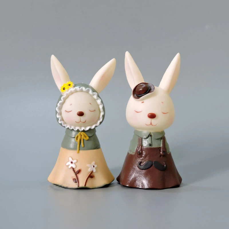 Мультяшная пара кролик Настольный Декор миниатюрная фигурка животного Смола ремесло Кролик садовый орнамент DIY аксессуары для домашнего декора