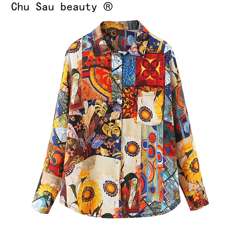 Chu Sau beauty, новинка, милые шикарные блузки с масляным принтом, женские повседневные стильные модные рубашки с длинным рукавом для женщин, Camisa De Moda