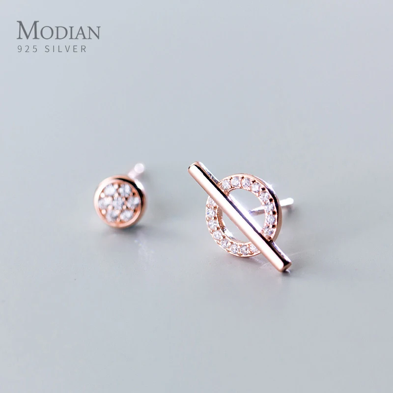

Modian Rose Gold Color Geometric Design Element Earring Round Clear CZ For Women 925 Sterling Silver Stud Earrings Jewelry Gift