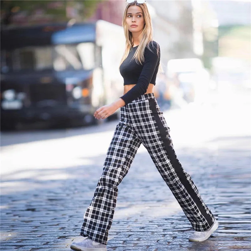 

New Women's Fashion Thousand-Bird Square Casual Pants with High Waist and Straight Cylinder