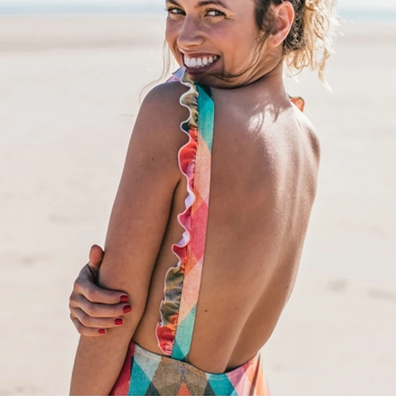 Купальник женский сексуальный цельный купальник женский бандаж с рюшами с принтом спинки бразильский Монокини Купальный костюм для женщин