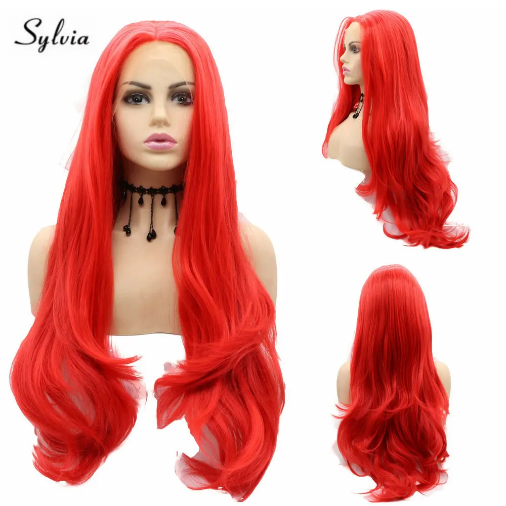 

Sylvia Red/Blue/Dark Green Synthetic Lace Front Wig for Women Long Wavy Cosplay Wig Heat Resistant Fiber Drag Queen Wig