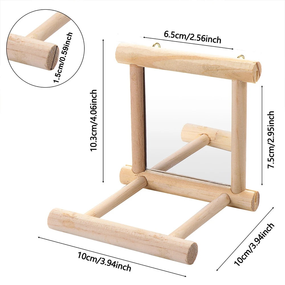 Bird Mirror with Wooden Perch Interactive Hanging Toy for Parrot Budgie