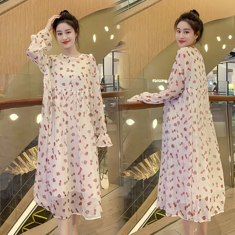 

Maternity Clothes Dress by Age Pregnant Women 2020 Spring Clothing Spring And Autumn Western Style Two-Piece Set Strapped Dress