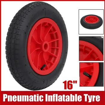 

16" Wheelbarrow Spare Tire Barrow Workshop Trolley Caster Wheels Inflatable Tyre Puncture Proof Barrow Garden Cart With Fittings