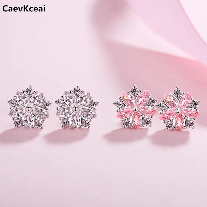 CaevKceai романтические серьги-гвоздики из стерлингового серебра 925 пробы с розовым