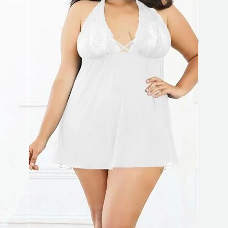 Женские сексуальные большие размеры очаровательные пижамa кружевная ночная рубашка Женский домашний костюм - Цвет: A024-White