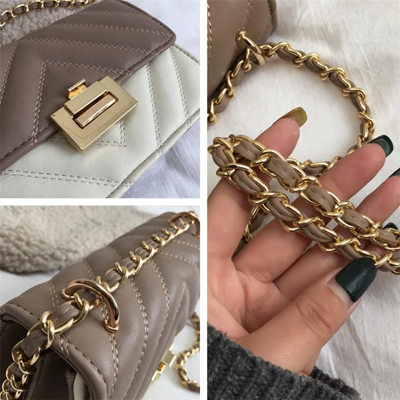 Burminsa Elegant Quilted Chain Crossbody Bags For Women Unique Design Lock High Quality Soft PU Female Shoulder Bags Autumn