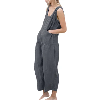 

Rompers Womens Jumpsuit Casual Loose Cotton Solid Sleeveless High Waist Long Wide Leg Pants Plus Size Trousers Oversize Overall