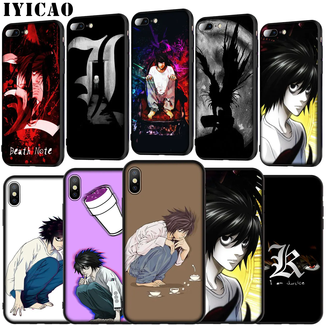 IYICAO Death Note anime Soft Silicone Cover Case for iPhone 11 Pro XR X XS Max 6 6S 7 8 Plus 5 5S SE Black TPU Phone |