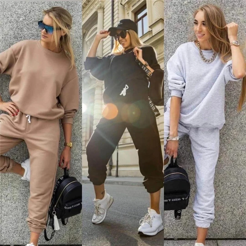 plus size suit sets Spring Tracksuit Women Two Piece Set Solid Pullover Sweatshirt Top and Pants Sweat Sports Suits Streetwear Outfits Women's Sets pant suit