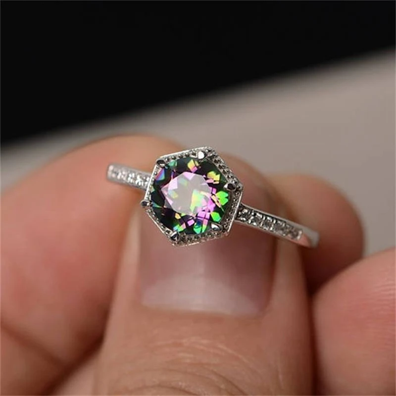 

Colorful Rhinestone Ring Inlaid Rainbow Stone Zircon Rings Creative Personality Hot Selling Wedding Party Jewelry Best Gifts
