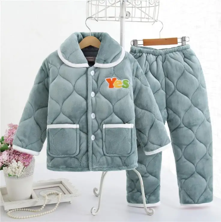 style 2 Детский Теплый хлопковый костюм из кораллового флиса; сезон осень-зима; Детские плотные стеганые фланелевые пижамы; домашняя одежда для мальчиков и девочек - Цвет: style 2