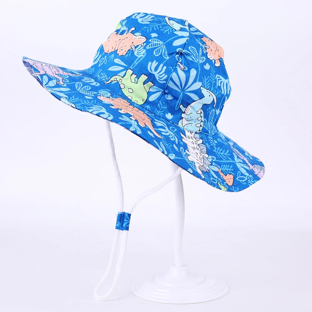 

Children's sunscreen summer sun hat for boys and girls basin hat breathable double-sided fisherman hat dinosaur Forest