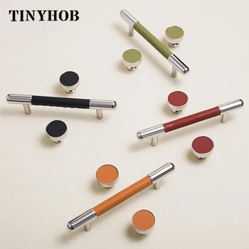 

304 stainless steel+leather Handles and Knobs T bar Handle Bathroom Pulls Kitchen Cabinet Door Handle Pull Furniture Handles