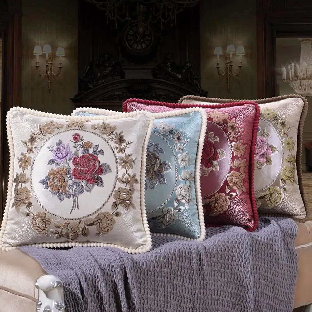 

48x48cm Square Embroidered Flower Design Pillow Case Fabric Throw Pillow Cover Removable Pillowcase Bedrrom Bedding Sets