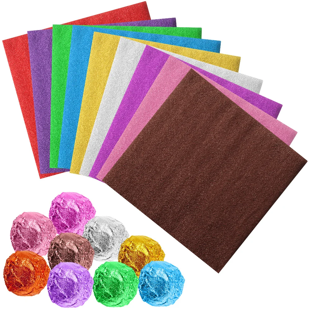 100 stücke 10x10cm Aluminium Folie Candy Schokolade Kekse Zinn Verpackung Papier DIY Metall Präge Geschenk Handwerk Papier verpackung Papier