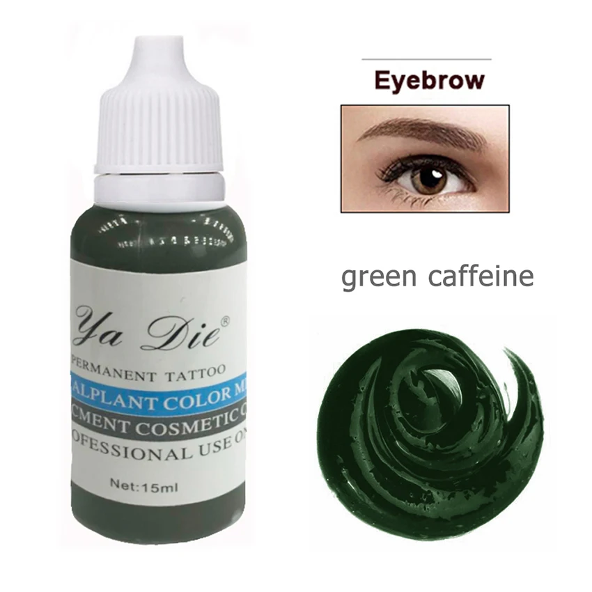 

1/2 Oz. Permanent Makeup Microblading Pigment Tattoo Ink Eyebrow Lips Lasting Color Body Tattoo Art (green caffeine)