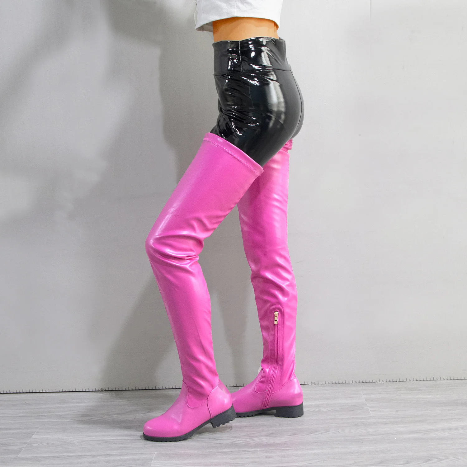 Women Sexy Thigh High Boots 2021 Winter Female Colorful Round Head Flat Shoes Lady Knee Side Zip Boot Over The Botas | Обувь