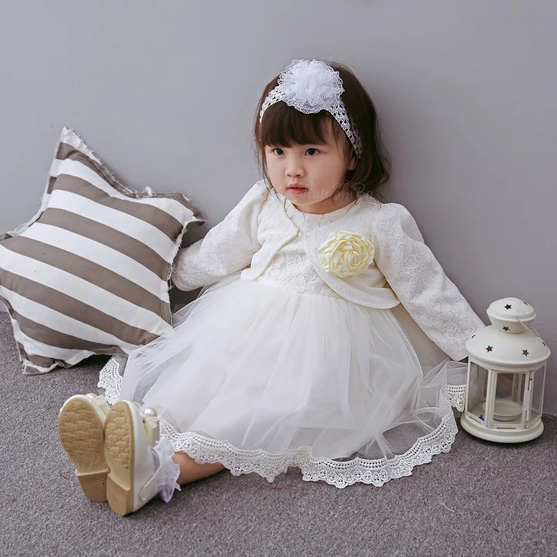 Dress Hairband Coat Платье для маленьких девочек; платье на крестины; Menina; платья для крещения; кружевное платье принцессы с большим бантом; Одежда для новорожденных девочек на свадьбу, день рождения, вечеринку - Цвет: Dress Hairband Coat