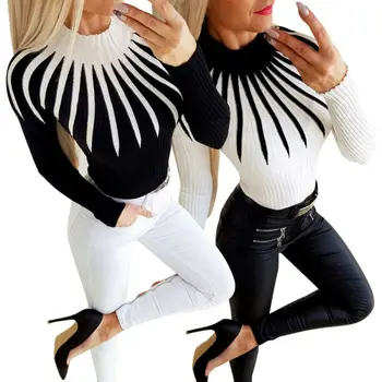 

Fashion Women Winter Warm Sweater Long Sleeve Slim Fit Casual Color Matching Skinny Turtleneck Sweater Ladies Vintage Sweaters