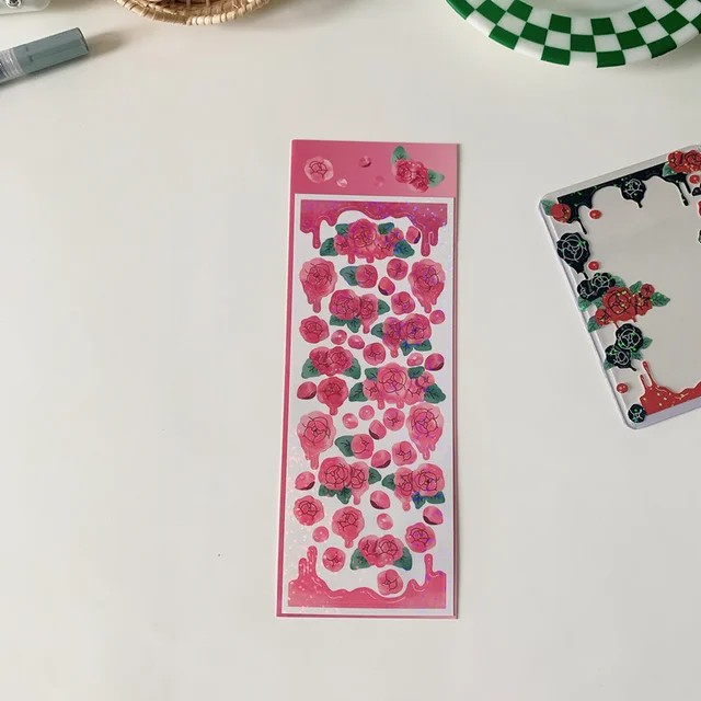 1Pc Ins Gradient Laser Rose Series Decoration Laser Stickers Scrapbooking Hand Account Cute Stationery Sticker School Suppliesr 1Pc D