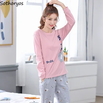 

Pajama Sets Women 2020 Winter Large Size Loose Knitted Letter Printed Womens Pajamas O-neck Long Sleeve Ladies Home Cloth Chic