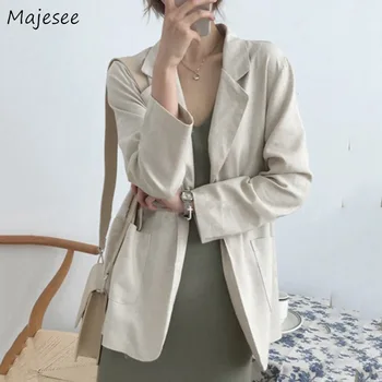 

Blazers Women Solid Elegant Workwear Loose Casual High Quality All-match Daily Womens Clothing Single Button Korean Style Chic