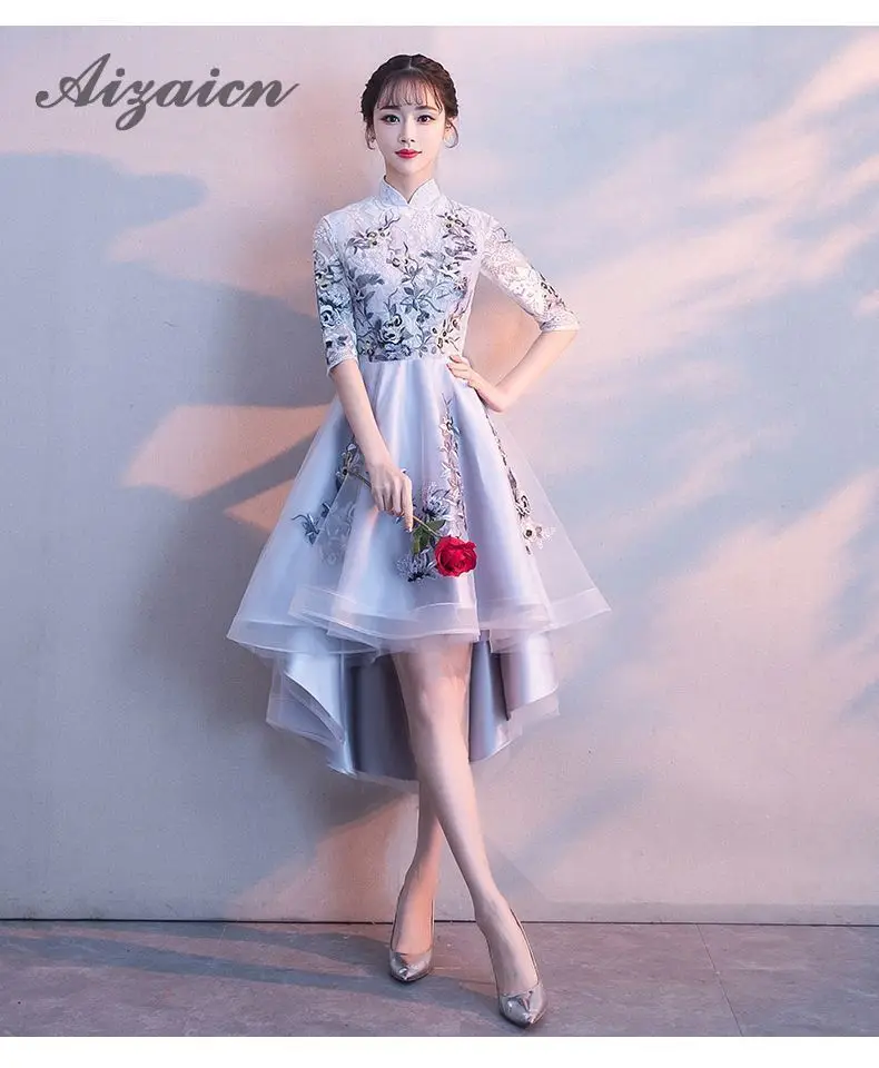 До коротких китайский вечернее платье элегантные летние для женщин пикантные цветы 2018 розовый Принцесса платья для кружево Cheongsam восточн