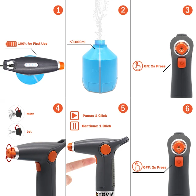 T Tovia Automatikus Öntöző Permetező Akkumulátor Elektromos Kerti Permetezőgép 1L Állítható Áramlás Újratölthető Háztartási Tisztítás - Image 4