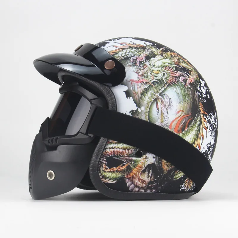 Хит 3/4 шлемы moto rcycle ретро с открытым лицом винтажные Racer Cascos moto rcycle шлем с goggle mask - Цвет: LW Matte Black 2