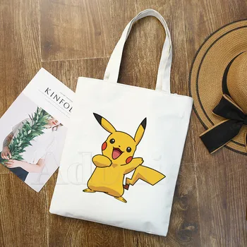 

Pokemon Go Pikachu Unisex Handbags Custom Canvas Tote Bag Print Daily Use Reusable Travel Casual Shopping Bag