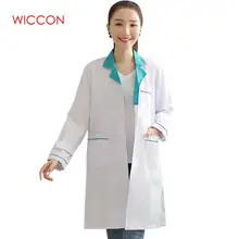 WICCON Long Sleeve Women White Medical Coat Nurse Services Uniform Medical Scrub Clothes Lab Coat Hospital Doctor Clothes