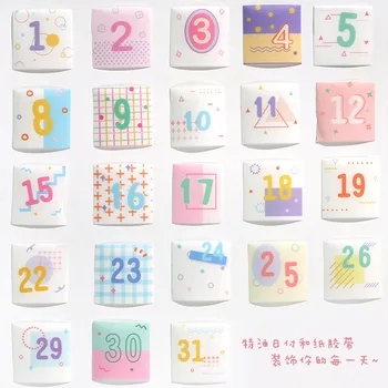 

30mm washi Tape Masking Tape Colorful kawaii Cute Diary Date Days Monthly Stickers Wide washitape Scrapbooking Decor Stationery
