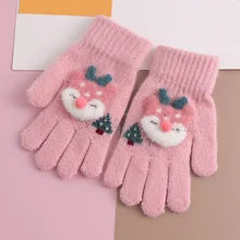 Милые детские вязаные перчатки с лося зимние детские перчатки с пятью пальцами утепленные женские перчатки митенки детские для От 4 до 8 лет