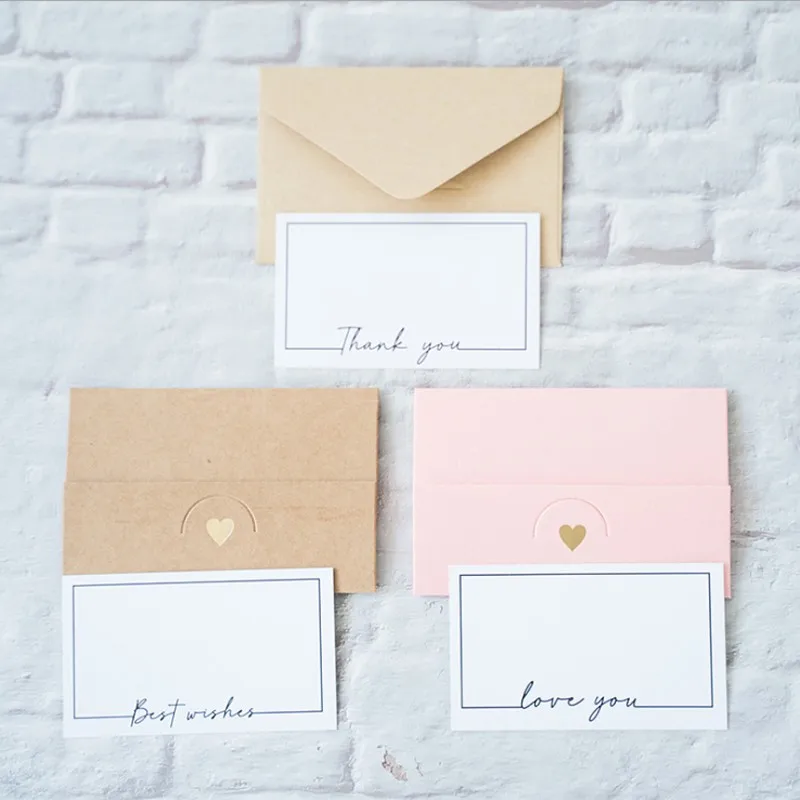 100pcs/pack Simple white three sizes thank you/best wishes/love you card envelope greeting card for party Freeshipping