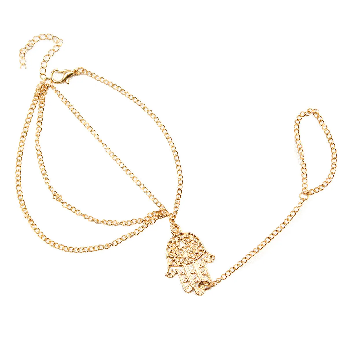 Модные Цепочки на руку Браслеты Для женщин креативный металлический кисточкой длинный Браслет, соединенный с кольцом на пальце Женские аксессуары оптом L002