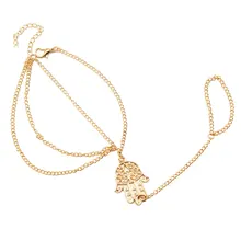 Модные Цепочки на руку Браслеты Для женщин креативный металлический кисточкой длинный Браслет, соединенный с кольцом на пальце Женские аксессуары оптом L002