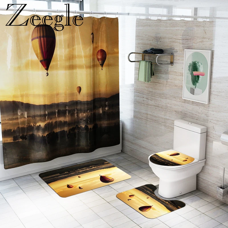 Zeegle Bathroom Carpet Set Bath Curtain Anti-slip Bathroom Rug Toilet Mat Absorbent Shower Carpet Foot Mat Washable Bath Rug Set