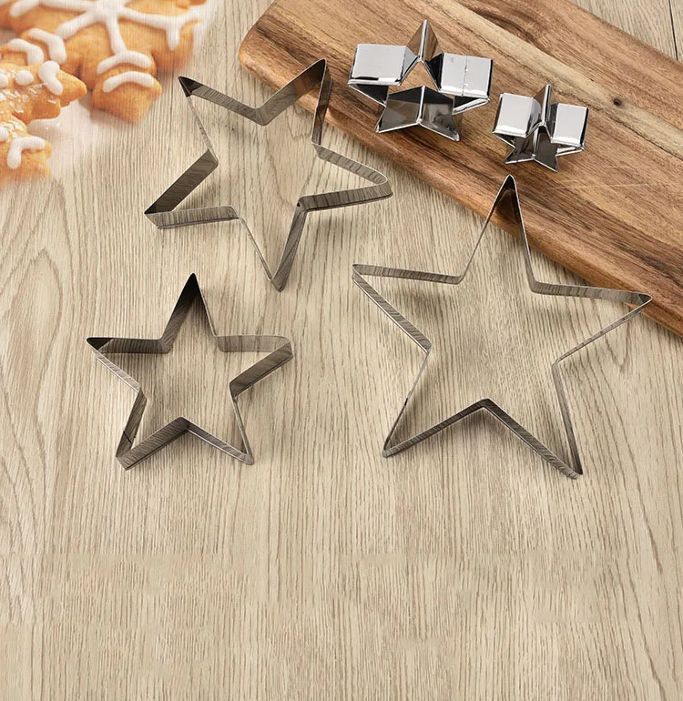 

Christmas Tree Biscuit Mold Stainless Steel 9-piece Set Five-pointed Star Biscuit Mold Baking Tools Fondant Cake Decoration Tool