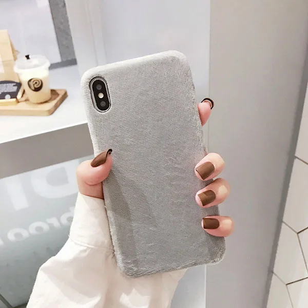 Gray Зимний теплый плюшевый чехол для телефона Apple iPhone 11 Pro Max X XR XS Max 7 8 6 6S Plus задняя крышка Капа Fundas - Цвет: Gray