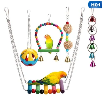 

5 Pcs Bird Parrot Toys, Bird Swing Toy Colorful Chewing Hanging Hammock Swing Bell Pet Climbing Ladders Toys Bird Toys