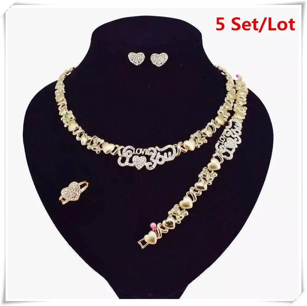 5 компл./лот XOXO комплект ювелирных изделий 14K золотое ожерелье серьги модные