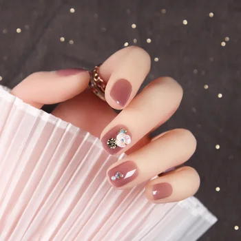

24pcs/box Nude Color Detachable fake nails press on Finished Fingernails Summer Fairy Wear Japanese artificial nails with glue