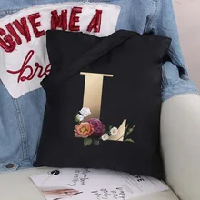 Ladies Shopping Bag Shoulder Bag Portable Foldable Black Handbag Large-capacity Golden Letters Tote Bag Woman Travel Bags