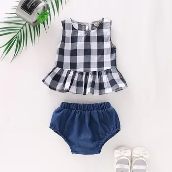 

Newborn Toddler Girls Plaid Vest+ Triangle Shorts Two Piece Outfit Maching Set Baby Girl Summer Clothes ropa de bebe